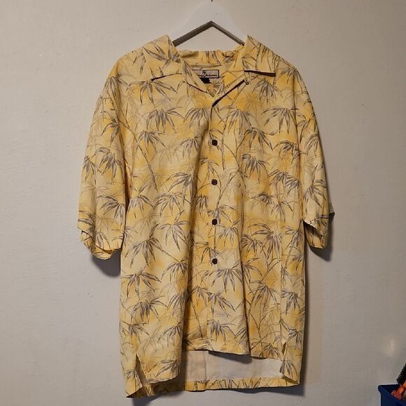 Tommy Bahama Yellow Bamboo Print Silk Shirt - Picture 1 of 7